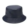 フェイクレザーバケツハットリバーシブルフィッシャーマンマン帽子PUコットン防水釣りキャップ固体女性のファッション