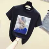 Gkfnmt Korea Stil Mode T-shirt Frauen Tops Baumwolle Kurzarm Applikationen Weiß T-shirt Frauen Sommer Top Schwarz T-shirt 210406