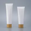 Vuoto di plastica bianca Squeeze Tubes Bottle Barattoli di crema cosmetica Balsamo per labbra da viaggio ricaricabile Contenitore con tappo di bambù