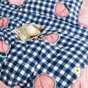 Bettwäsche-Sets Plaid Navy Peach Tröster Mode Rosa Gitter Duver Cover Flache Blätter Bettwäsche Kind Kinder Quilt Kawaii Niedlich