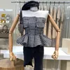 Sommar Kvinnor Svart Plaid Elegant Sweet Off Axel Strapless Ruffles Pläterad Top Fashion Party Prom 16W1001 210510