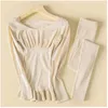 Termal iç çamaşırı kadınlar kış yüksek elastik uzun sıcak iki parçalı set iç çamaşırı kadın takım elbise 210531