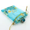 7x9cm bleu clair coeur bronzant Organza bijoux sacs populaires pas cher pochettes en Organza thé sac de rangement 500 pcs/lot en gros