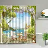 海の風景シャワーカーテンLdyllic建物の花植物春の風景浴室のカーテン防水ファブリックバスタブスクリーン210915