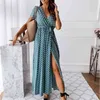 Vrouwen jurken zomer 2021 mode polka dot split boho jurk vrouwen kleding casual strand vakantie lange jurken vestido de mujer x0521