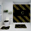 Fashion Striped Printed Bath Mats Home Bathroom Waterproof Shower Curtains Toilet Cover Mats Four Piece Set