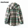 Aachoae Fashion Plaid Shirt Jacket Women Loose Long Sleeve Pockets Coat Outerwear Turn Down Collar Casual Ladies Tops 210413