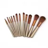 12 pc make -up borstelset gouden metalen doos staaf Volledig houten handgreep hoogwaardige professionele make -up borstels kit