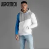 URSPORTTECH Mannen Hoodies Sweatshirt Streetwear Patchwork Hoody Trui Zwart Wit Hoodie Mannen Winter Fleece Sweatshirts Kleding 210528