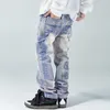 Jeans pour hommes Hip Hop Argent et Lettre d'Or Broderie Épissée Y2k Hommes Femmes Droites Lavées Oversize Rétro Casual Denim Pantalon