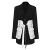 Spring Suit Collar Splice Hit Color Pocket Blazer Women Vintage Slim Lace-up Temperament Wild Coat Tide PD451 210421