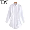 Vrouwen chique mode geplooide witte mini shirt jurk vintage lange mouw knop-up vrouwelijke jurken vestidos mujer 210507