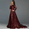 Bourgondië luxe glitter lovertjes avondjurken een lijn 2022 Arabische Dubai Marokkaanse kaftan vrouwen formele feestjurken lange mouwen prom dress speciale gelegenheid