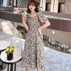 Yaz Moda Rahat Kadın V Boyun Çiçek Baskı Kısa Kollu Tatil Boho Beach Dres Vintage Vestidos 210531