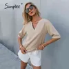 Kette Streetwear Kurzarm Frauen Tops Sexy V-Ausschnitt Khaki weiblich Sommer schicke elegante Damen T-Shirts 210414