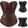 مشدات الديكورات والنساء مثير Steampunk جاكار القراصنة فو الجلود كورسيليتي رصع overbust كرنفال حزب clubwear