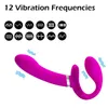 Nxy Sex Vibrators Strapless Strapon Dildo Vibrator Toy para mujeres 12 velocidades Silicone g Spot Clitoris Double Vibrating Adult Toys Woman 1201