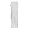 Loose White Jumpsuit For Women O Neck Sleeveless High Waist Casual Minimalist Jumpsuits Female Fashion Clothes 210521