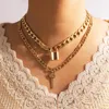 Pendant Necklaces HuaTang Fashion Lock Necklace For Women Cute Key Gold Alloy Multi-layer Sweater Chain Lady Wedding Jewelry Gifts 17175