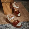 Sophitina chunky sandaler kvinnor concise plattform sten mönster läder sandaler spänne band blandade färger casual lady skor ao932 210513