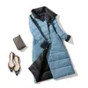 Fitaylor hiver femmes col roulé blanc duvet de canard manteau Double boutonnage chaud Parkas face longue veste 211013