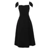 高品質の夏のドレスファッション黒いノースリーブビーズスクエアカラーレディースユニークなVestidos 210520