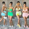 Adogirl Solid Color Swimwear Bikinis Set Haler Bra Back Lace Up and Shorts Biquinis Push Up Bathing Suit Summer Beach Clothes Y0702