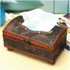 Tissue Boxes & Napkins Botique-Retro Vintage Copper Ring Pattern Wooden Paper Box Holder Decor :Retro Red