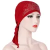 Chapeau Turban doux et élastique pour femme, couvre-chef musulman, écharpe enveloppante, casquette Hijab, strass, nouvelle mode 2021