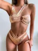 Kadın Mayo Seksi Altın Bikinis 2021 Mujer Parlak Mayo Kadın Yılan Bikini Set Düzensiz Kadınlar Yüzme Kesim