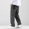 Men039s Jeans Jacquard Stripe Baggy Pantalones de pierna recta de gran tamaño Vintage Hombres Baggie Denim For2213897