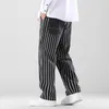 Mäns Jeans Jacquard Stripe Baggy Straight Leg Pants Oversized Vintage Men Baggie Denim för