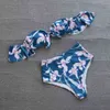 セクシーオフショルダーフリルビキニ女性プラスサイズの水着ハイウエスト水着花柄プリント入浴スーツ夏のビーチウェア210521