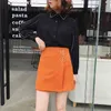 여성용 Qooth Skirts Harajuku Girly Metal O-Ring 블랙 스커트 사이아아 학교 학생의 Faldas 가을 짧은 치마 QH1463 210518