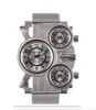 Oulm 브랜드 대형 다이얼 쿼츠 군대 남성 시계 정확한 여행 시간 시계 편안한 스테인레스 스틸 밴드 남성 손목 시계