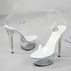 Clear Heel Sandals Shoes Women High Heels 15cm Transparent Crystal Big Size 34-43 Wedding Model Walking Show