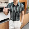 Duży rozmiar Mężczyźni Koszula Summer Casual Slim Fit Paski Sukienka Koszule Streetwear Social Business Bluzki Męskie Odzież Chemise Homme 210527