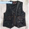 gentlement leather vest male slim commercial male leather vest sheepskin leather men vest waistcoat with many pockets 211104