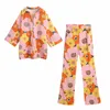 Tweedelige set vrouwen outfit za groen print shirts vrouw trainingspakken vintage mode zomer hoge taille broek pakken 210930