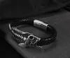 1476 Stainless Steel Gothic Fish Bone charms Bracelet Hip-hop Punk Leather Magnetic wriststrap 8.5 inch 43g weight Father Gifts.XMAS Gifts