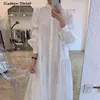 Maxivestidos blancos lisos para mujer, Vestido holgado de retazos de un solo pecho, Vintage, elegante, con cuello redondo, primavera para mujer 210603