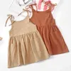 Été bébé filles robes Style coréen couleur pure coton princesse fronde tout-petits enfants sans manches robe enfants vêtements 210417