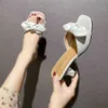 Sommer Mode Hausschuhe Heels für Frauen Einfarbig Big Bowtie Slip auf Sandalen Schuhe Frau 2021 Pu Outdoor Rutschen Mujer