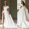 2021 Mode sexy une épaule A Ligne Robes de mariée Robes De Mariage Mariage Robes De Share Trainer Dentelle Appliques Pays Plage Vestido de Novia High Split Organza