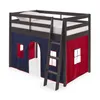 US Stock Roxy Twin Wood Wood Junior Bed Bed Bedroom Bedroom Mobili con caffè espresso con tenda inferiore blu e rossa A52