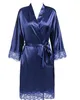 Plus Storlek Lace Patchwork Bride Bridesmaids Robe Sexig Underkläder Kvinnor Silk Bröllopsfest Kimono Robes Nightgown Sleepwear Bathrob