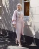 Etniczna Odzież Islamska Dubaj Muzułmańska Abaya Sukienka Kobiety Rękaw Puff Tuleja Lace-Up Slim Szaty Islam Długość Długość Kostium Hidżab Dress