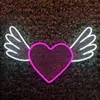 Vit Winged Pink Heart Sign Bar KTV Webbsändning Bakgrund Väggdekoration LED Neon Light 12 V Super ljus