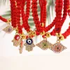 New Hanmade Fatima Hand Evil blue Eye Pendants Woven Red String Bracelet For Women Fashion Lucky Gold Plated Beads Bracelet GC257