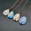 Resin Pendants Handmade Rose Gold Color Tree of Life Wrapped Drop Shaped crystal pendant necklace